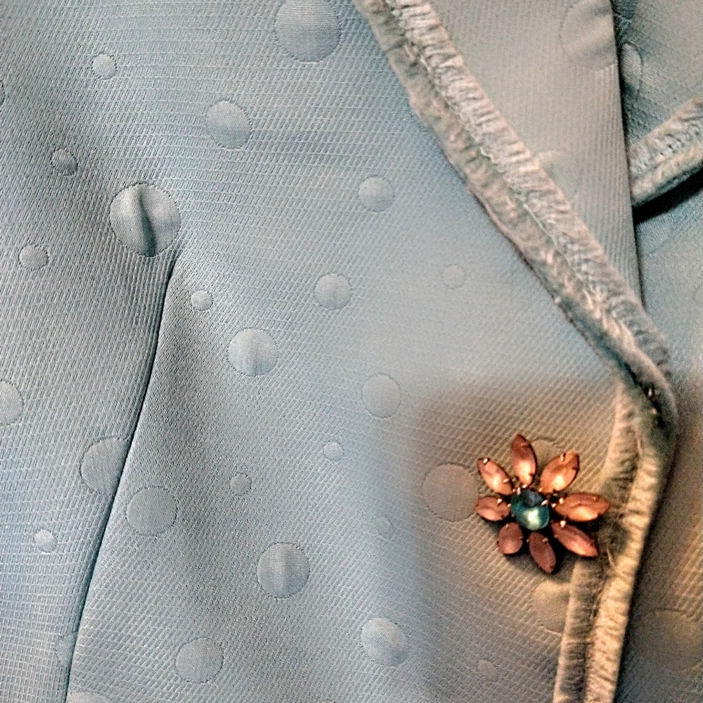 Nipon Boutique Aqua Green Puff Polka Dot Puffer Rhinestone Flower Button Skirt 2 - Picture 8 of 8